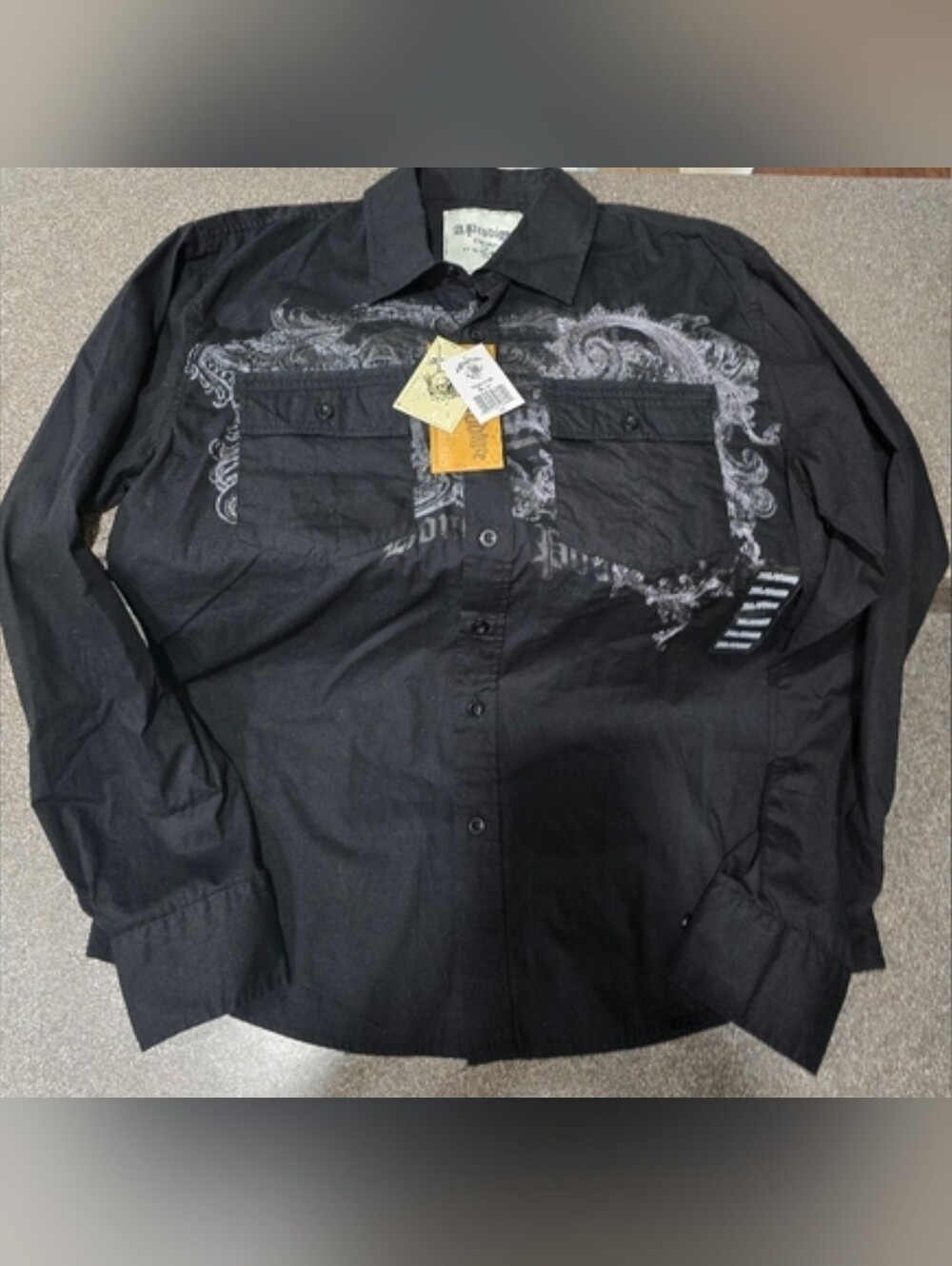 Black Men's Button-Up Shirt Jacket with Subtle Graphic